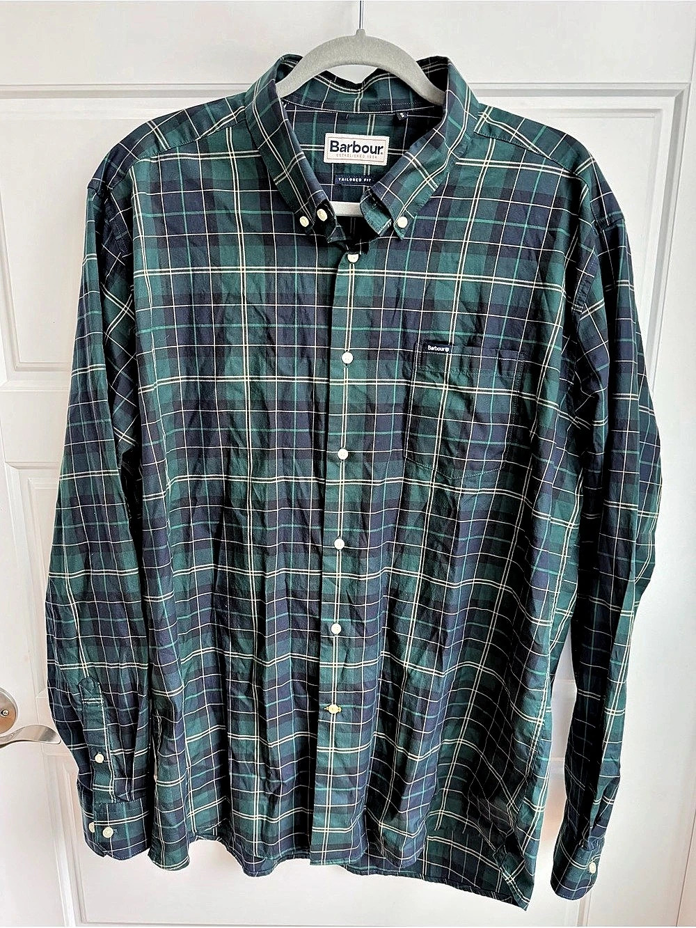Barbour Tailored Fit Tartan Shirt Men's Green & Blue Plaid XL